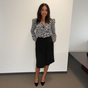 CeCe Floral Black and White Women's Top